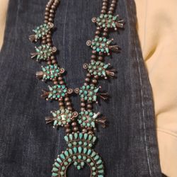 Old Pawn Zuni Squash Blossom Necklace
