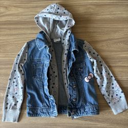 Sanrio Hello Kitty Lined Denim Jacket With Zipper And Pink Rhinestone Buttons
