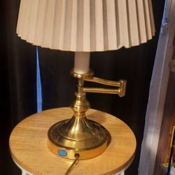Brass w/pleated shade. Vintage swing-arm table lamp, potentially a "Cheyenne" model