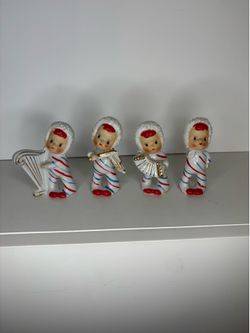Vintage Mid Century Lefton Style Elf Christmas Candy Cane Pixie Elves Figurines