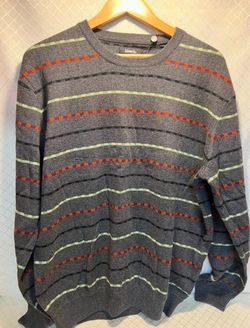 Ashworth Gray Striped Pull Over Cotton Wool Blend Sweater Men's Size L
