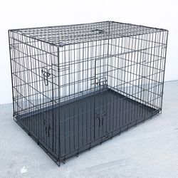 (Brand New) $70 Folding 48” Dog Cage 2-Door Pet Crate Kennel w/ Tray 48”x29”x32” 