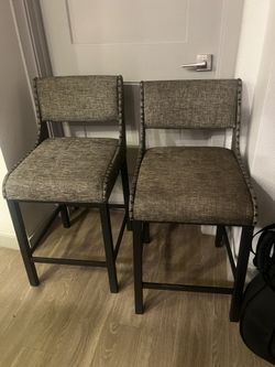 Upholstered Counter Bar Stools with Nailhead Trim (Set of 2)