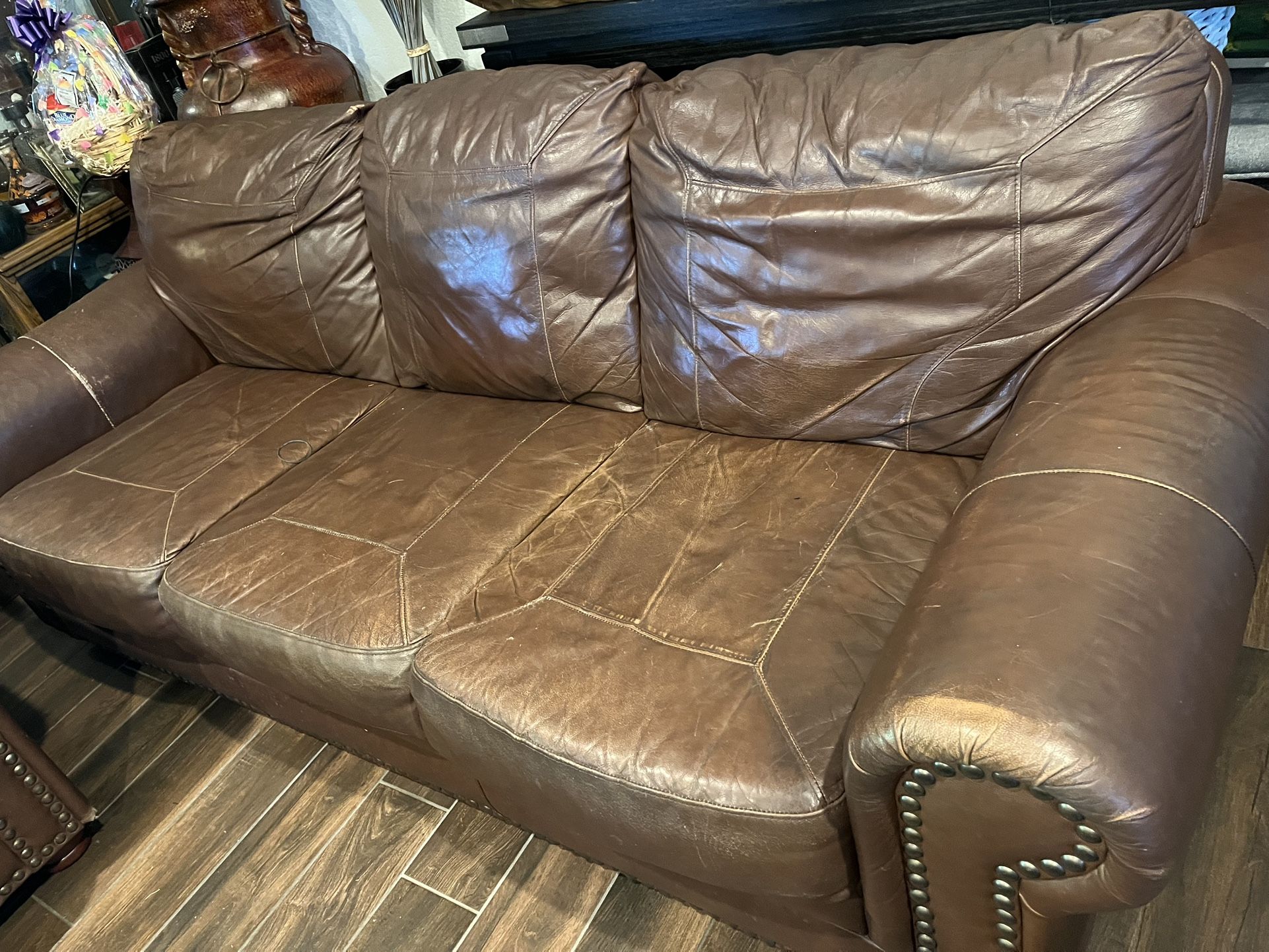 3 Piece Leather Sofa, Love Seat And Chair