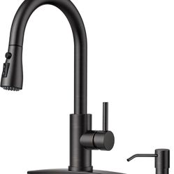 Kitchen Faucet with Soap Dispenser and Pull Down Sprayer, Bar High Arc Single Handle Classic 3 Modes Stainless Steel Faucet for Kitchen Sink Farmhouse