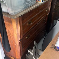 Antique Solid Dresser  Wood And Granite Top