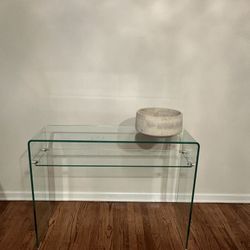Waterfall Minimalist Glass Curved Console Desk/Table