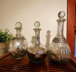 Mercury Glass Decanters (Set of 3) – $10