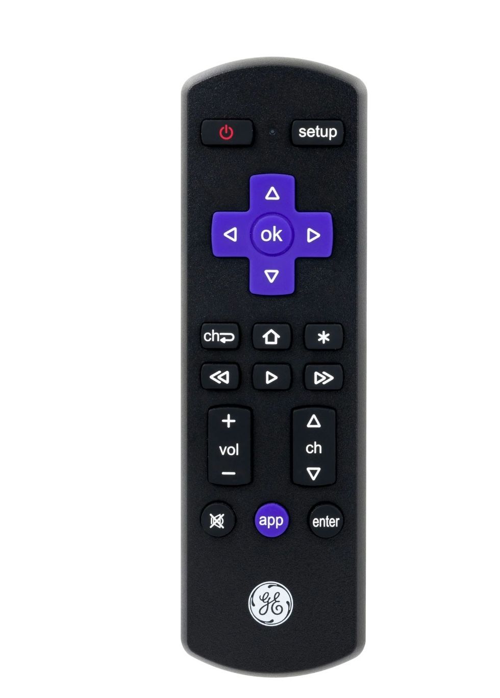 GE Roku TV Direct Replacement TV Remote Control in Black, 66814