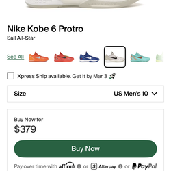 Kobe 6 sail all star worn once very very clean still.