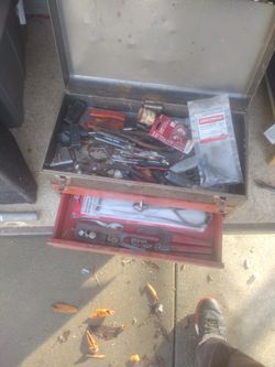 Three Drawer Tool Box With Tools 