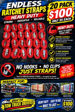 🔥 20 for 100! HEAVY-DUTY ENDLESS RATCHET STRAPS — 🔥