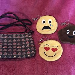 Emoji Poop Crossbody Bag & Crying Love Heart Eyes & Poop Coin Purses Set NEW!
