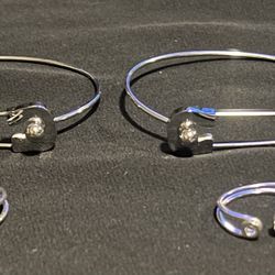 2pc ~ Set Paperclip Ring & Bracelet Set Stainless Steel (Ring size 6 with Clear CZ) 