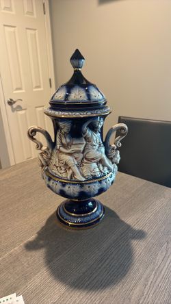 Antique mid 19th century  Victorian cobalt porcelan large URN