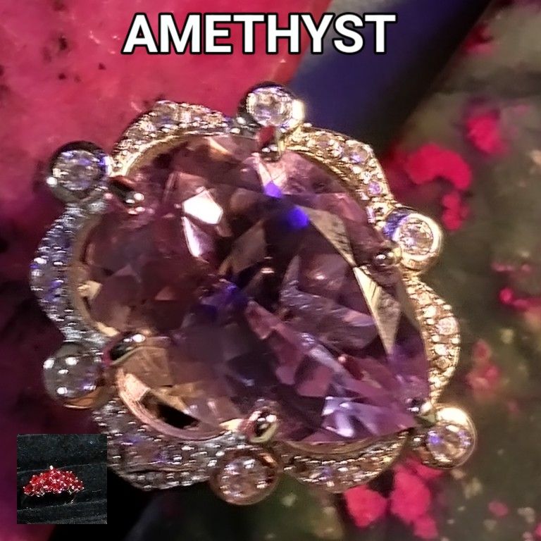 🔥🔥 GORGEOUS *ROSE De FRANCE AMETHYST* WITH SHIMMERY WHITE ZIRCON. SIZE 6. (R30942)