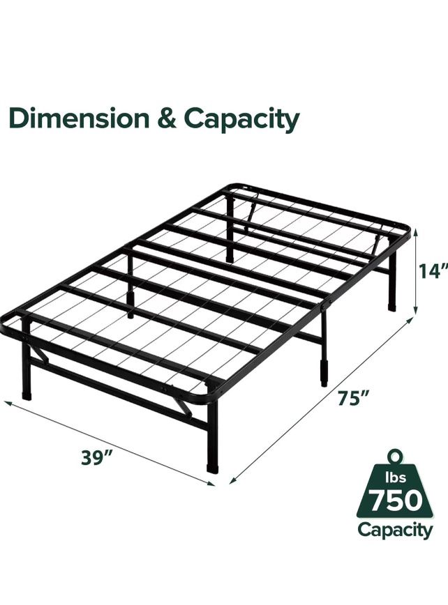 Twin Size Metal Bed Frame No Box Spring Needed Foldable 