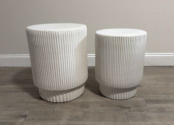 White Ribbed Cylinder Side Tables Set of 2
