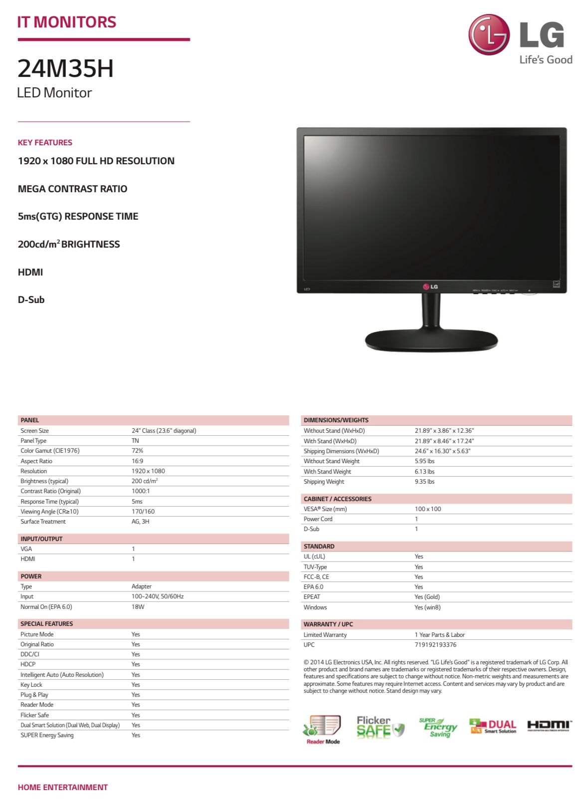24" LG HD LED Monitor