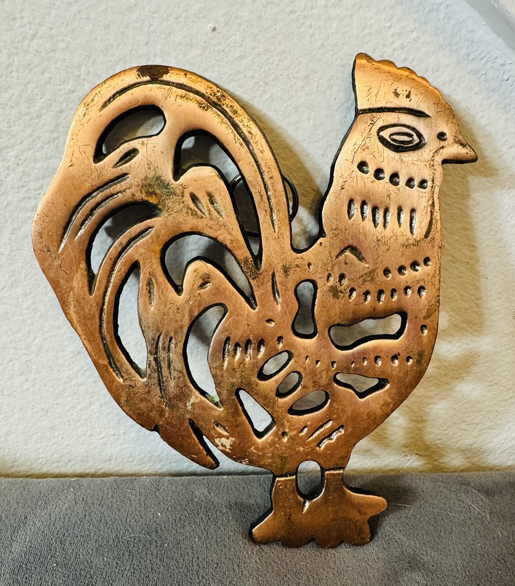 Odi 1995 Brass Rooster Trivet - Wall hanging - $5