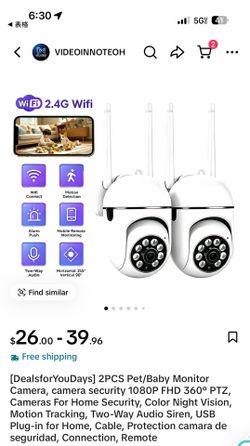 2PCS 1080P FHD Smart Security Camera with 360° PTZ & Color Night Vision