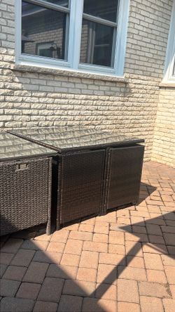 Outdoor Wicker Patio Dining Table with Glass Top