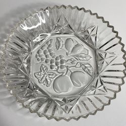 Antique Depression Glass Fruit Grapes Ruffled Plate, Large Bowl, Small Bowl