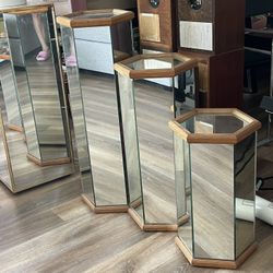 3 Mid Century Modern Mirrored Pedestals Plant Stands 