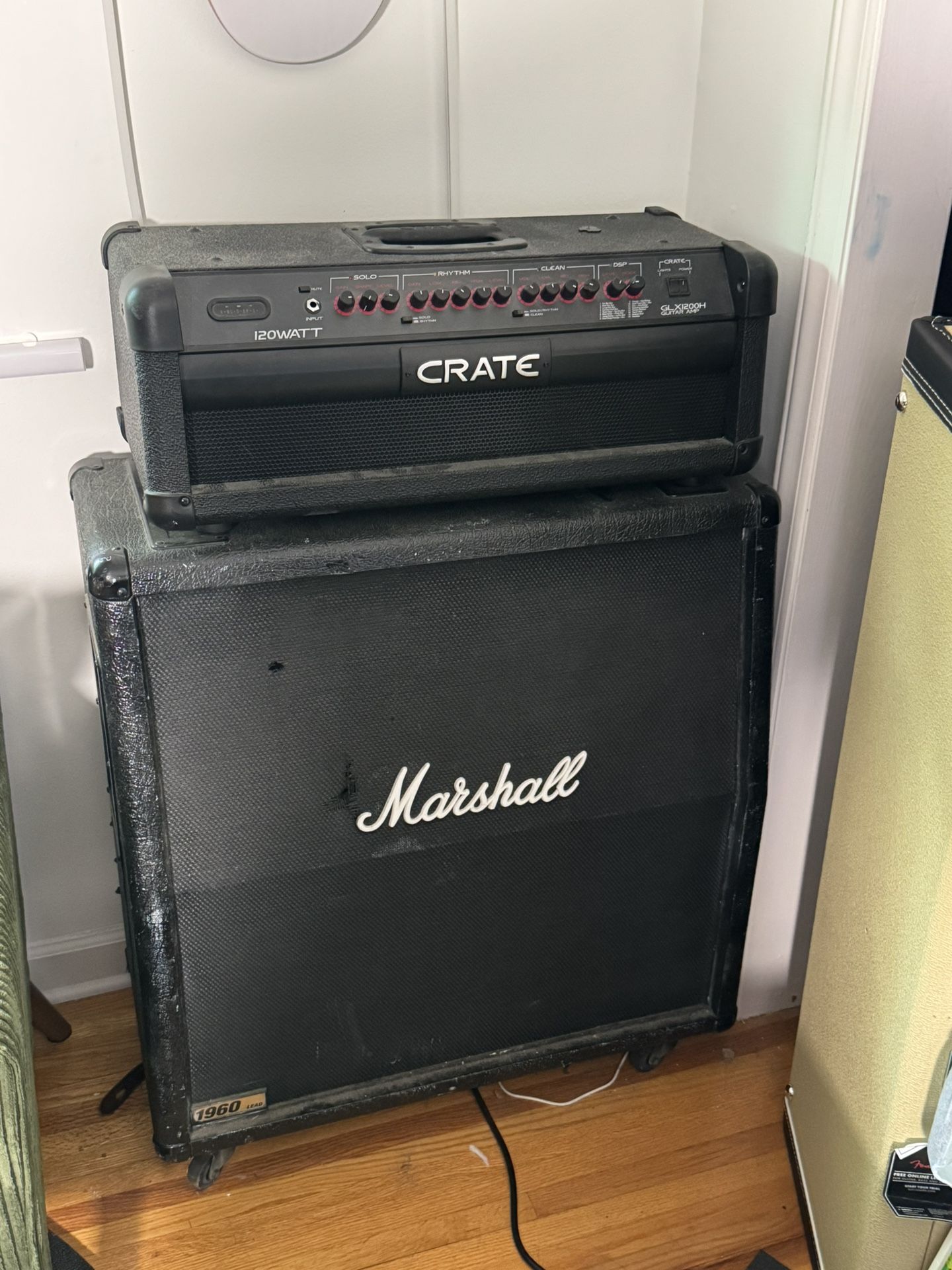 Crate Solid state Amp With Marshal 1960a Slanted Cabinet.