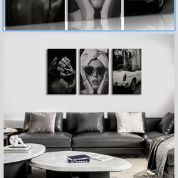 Fashion Woman Canvas Wall Art Black and White Trend Wall Decor Sexy Luxury Posters Prints Modern Paintings Pictures Artwork for Bathroom Gallery Home 