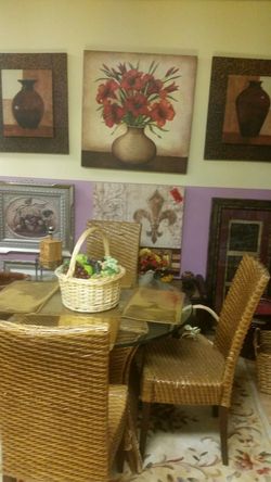 Wicker Glass 5PC Table and 4 Chairs Set