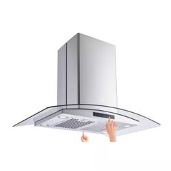 Vissany  36 in. W Convertible Glass Island Mount Range Hood with Dual-Sided Touch Panels and Charcoal Filters in Stainless Steel