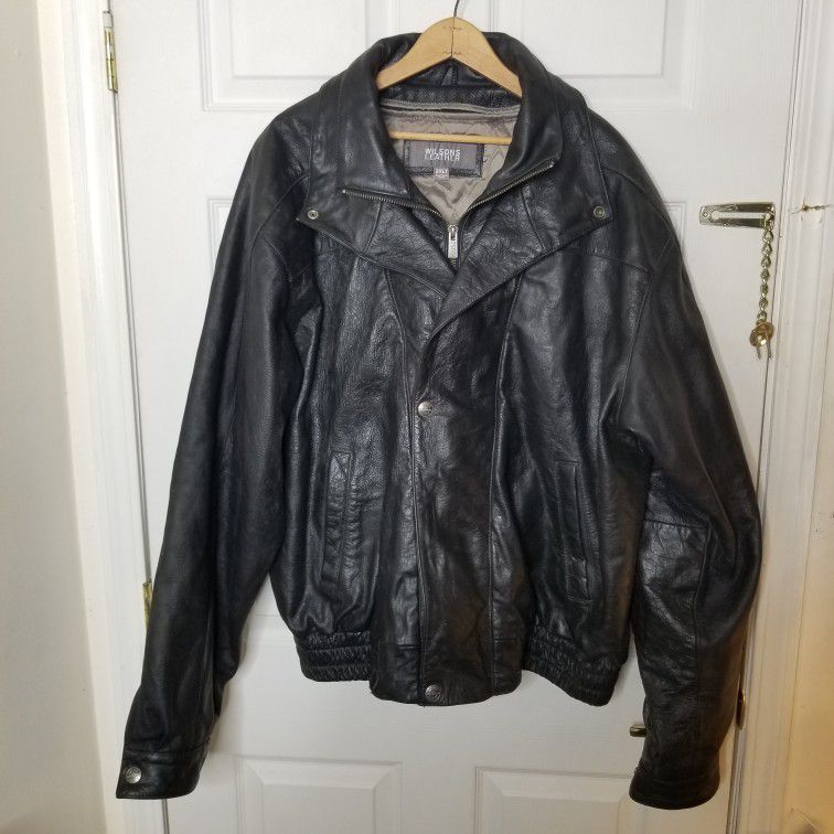 WILSONS Leather Jacket, Black, Motorcycle Bomber, Removable Lining  Men's 2XLT. RN# 69426.