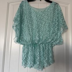 ✨ Mint Green Fairycore Lace Peplum Blouse – Cottagecore Ruffle Top, Romantic Boho Lace Shirt, Ethereal Spring Summer Top ✨