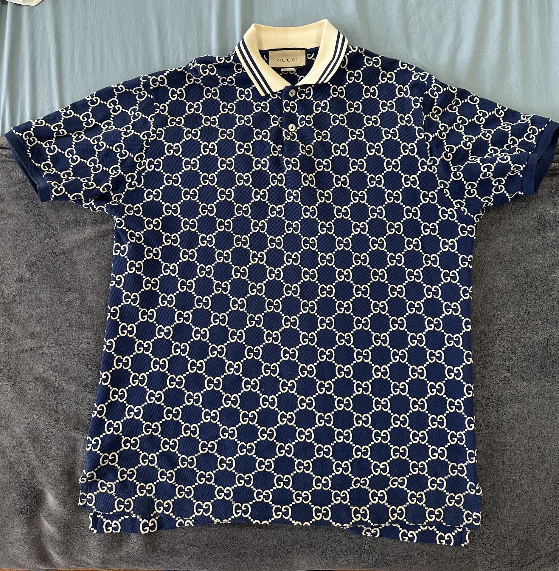 Authentic Gucci GG Monogram Polo Shirt – Navy & Cream – Rare Collector’s Piece