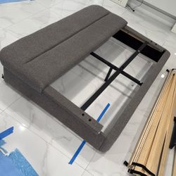 Gray Fabric Bed Frame Queen Good Condition. 