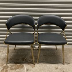 Jie Dining Room Chairs - Gold Metal & Black PU (Set of 2)