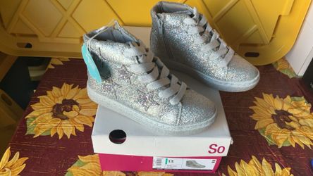 So Penelope Silver Stars Girls Shoes Size 13