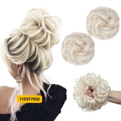 2 Pcs Blonde Wavy Curly Synthetic Messy Bun Hair Scrunchie Extension #11E977920