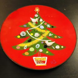 Vintage Beautiful Cloisonné Christmas tree Plate Rare 