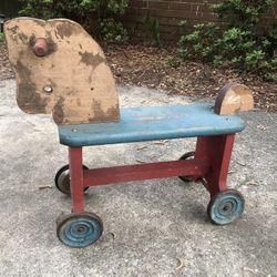 Vintage gong, bell wooden ride on horse 1950s
