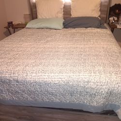 Queen Frame Bed,  Mattress & Cabinet 