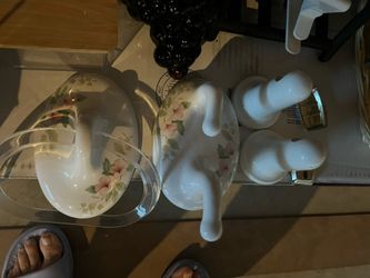 Set Of  Vintage Wall Hook White Ceramic & Floral Print For Toilet 