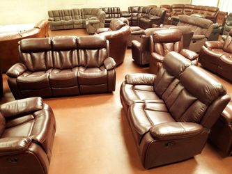 Brand new Dark chouclete shava genuine real leather recliner 2 pc living room set sofa and loveseat