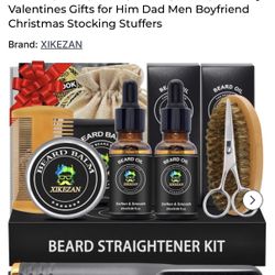 XIKEZAN Beard Kit for Men Grooming & Straightening Set,w/Beard Straightener, 2 Pack Oil, Balm, Comb, Scissor, Brush, Birthday Valentines Gifts for Him