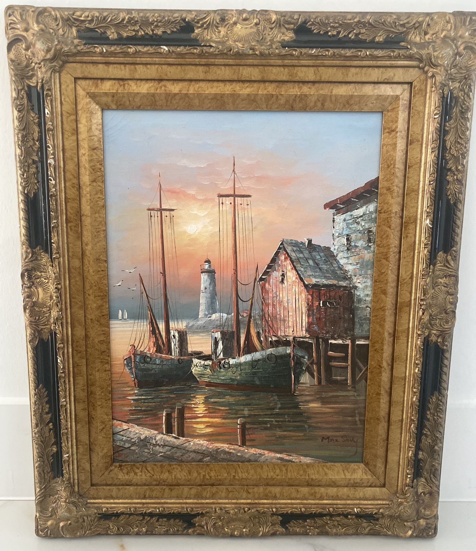 Max Savy Signed Painting- Beautiful Maritime Scene 