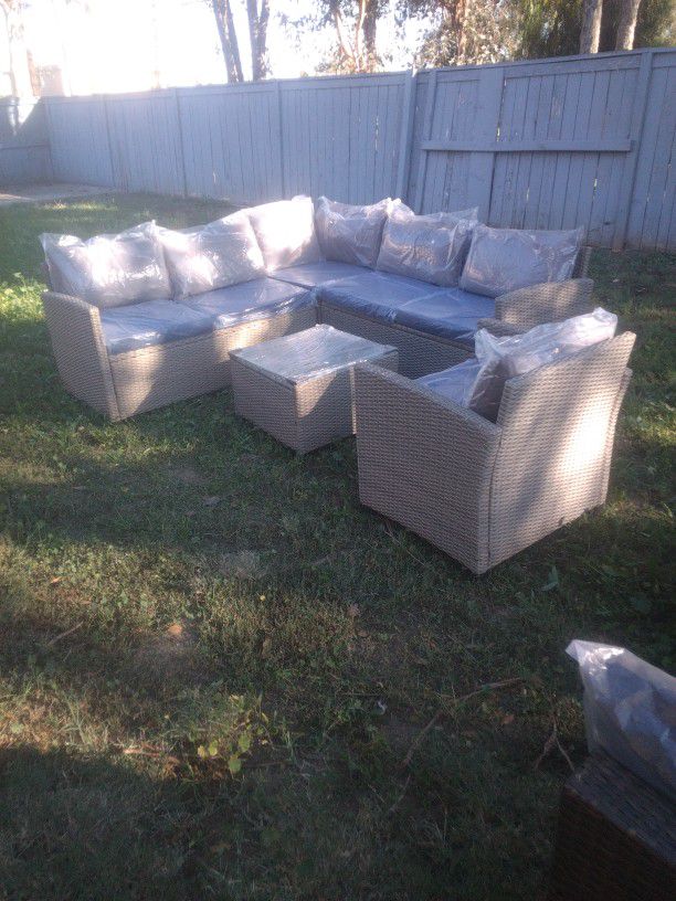 Gorgeous Blue Gray Cushions Patio Set Patio Furniture Outdoor Furniture Outdoor Patio Furniture Set Patio Couch Patio Chairs Brand New