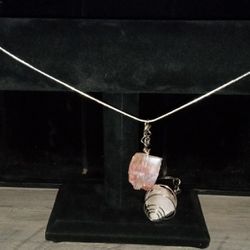 .925 sterling silver rose quartz pendant necklace, keychain, and pink ipsy bag 