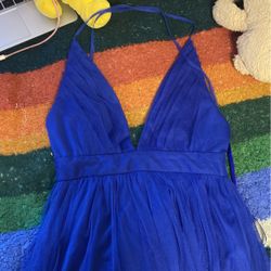 Long Blue Windsor Dress With Slit 