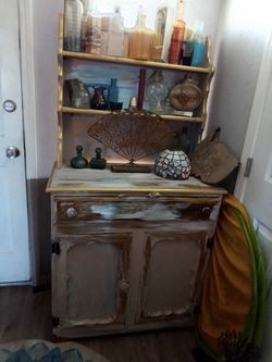 Rustic Painted Wood Hutch Cabinet
